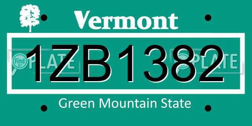 1ZB1382 Vermont License Plate