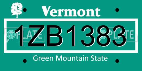 1ZB1383 Vermont License Plate