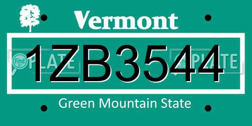 1ZB3544 Vermont License Plate