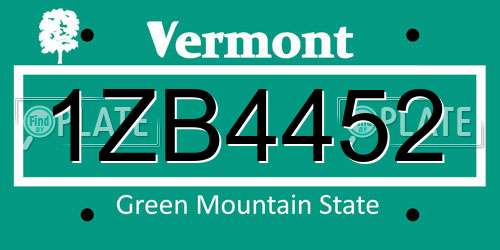 1ZB4452 Vermont License Plate