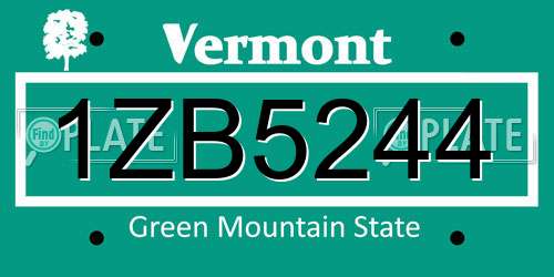1ZB5244 Vermont License Plate