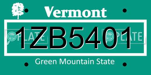 1ZB5401 Vermont License Plate