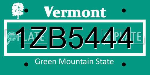 1ZB5444 Vermont License Plate