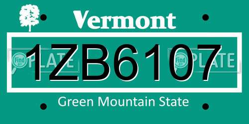 1ZB6107 Vermont License Plate
