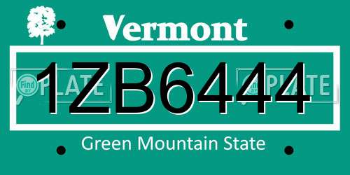 1ZB6444 Vermont License Plate