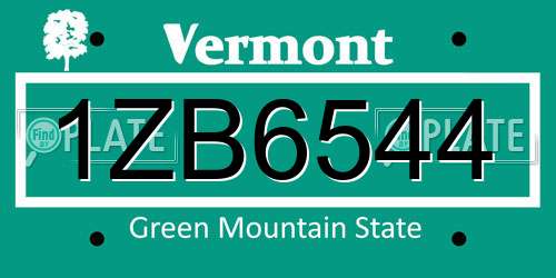 1ZB6544 Vermont License Plate