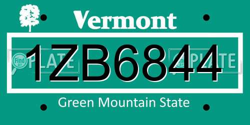 1ZB6844 Vermont License Plate