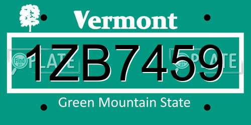 1ZB7459 Vermont License Plate