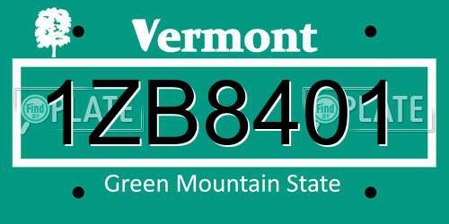 1ZB8401 Vermont License Plate