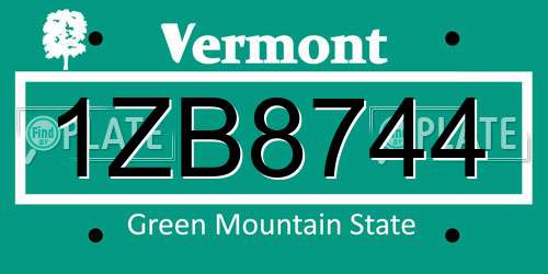 1ZB8744 Vermont License Plate