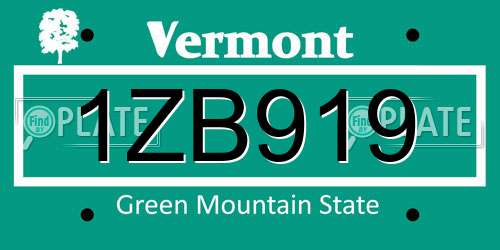 1ZB919 Vermont License Plate