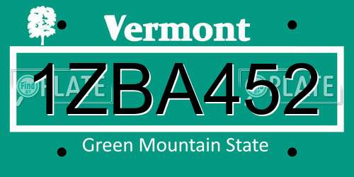 1ZBA452 Vermont License Plate