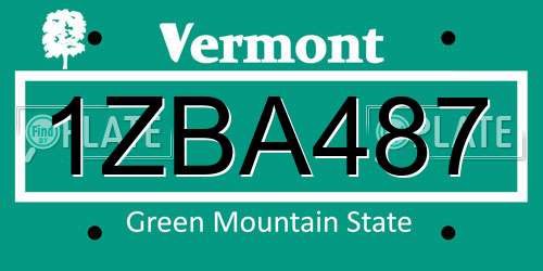 1ZBA487 Vermont License Plate