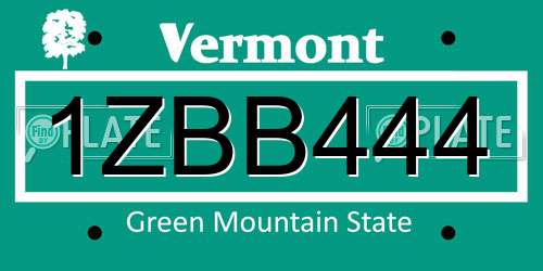 1ZBB444 Vermont License Plate