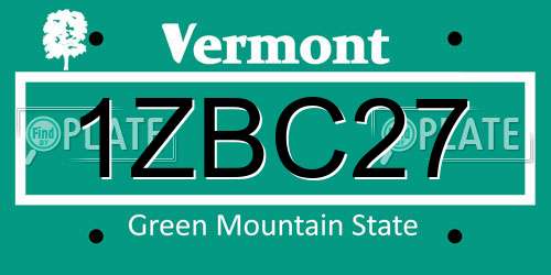 1ZBC27 Vermont License Plate