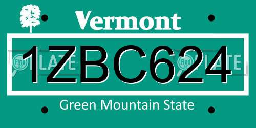 1ZBC624 Vermont License Plate