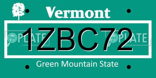 1ZBC72 Vermont License Plate