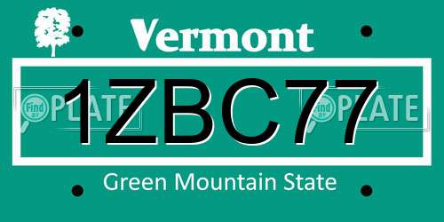 1ZBC77 Vermont License Plate
