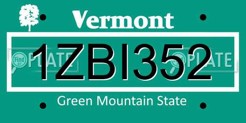 1ZBI352 Vermont License Plate