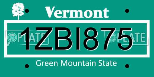 1ZBI875 Vermont License Plate