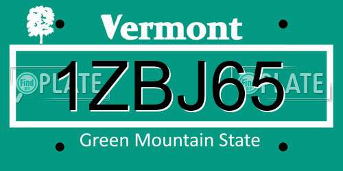 1ZBJ65 Vermont License Plate