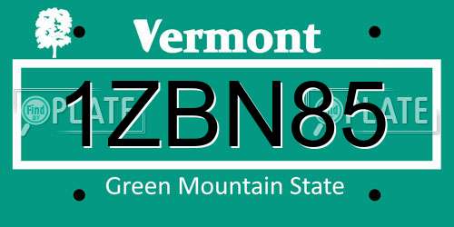 1ZBN85 Vermont License Plate