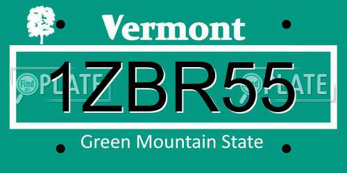 1ZBR55 Vermont License Plate