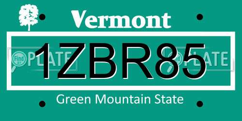 1ZBR85 Vermont License Plate