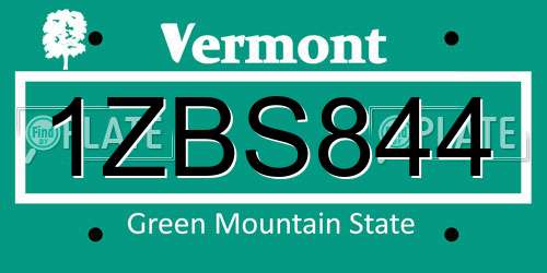 1ZBS844 Vermont License Plate