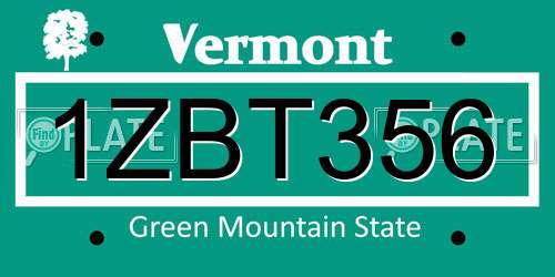 1ZBT356 Vermont License Plate