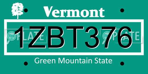 1ZBT376 Vermont License Plate