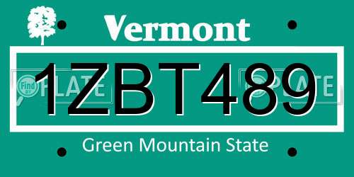 1ZBT489 Vermont License Plate