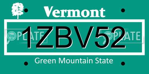 1ZBV52 Vermont License Plate