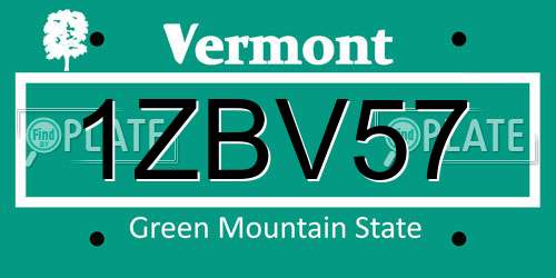 1ZBV57 Vermont License Plate