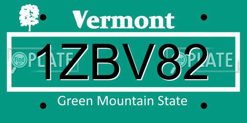 1ZBV82 Vermont License Plate