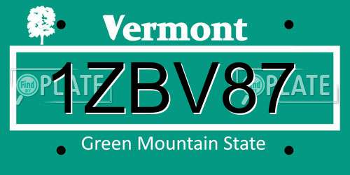1ZBV87 Vermont License Plate