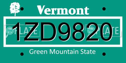 1ZD9820 Vermont License Plate