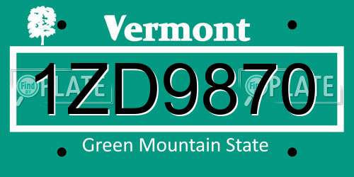 1ZD9870 Vermont License Plate
