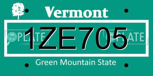 1ZE705 Vermont License Plate
