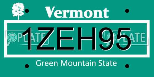 1ZEH95 Vermont License Plate