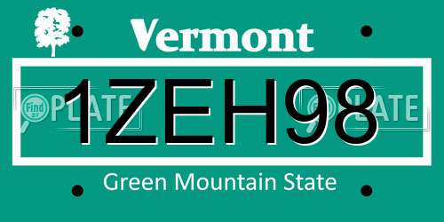 1ZEH98 Vermont License Plate