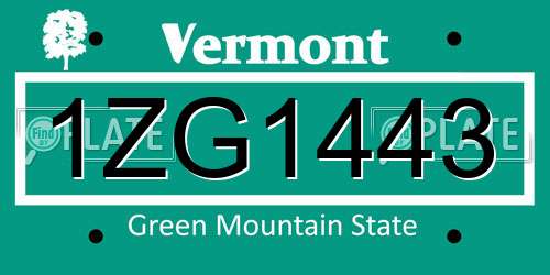 1ZG1443 Vermont License Plate