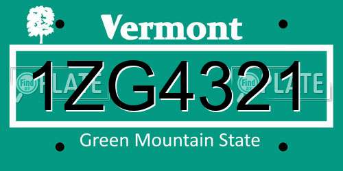 1ZG4321 Vermont License Plate