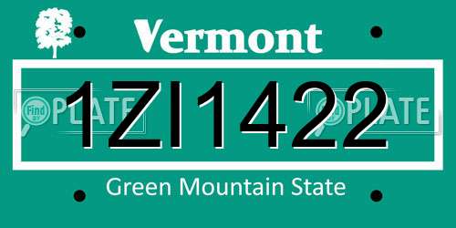 1ZI1422 Vermont License Plate