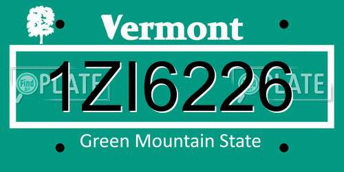 1ZI6226 Vermont License Plate