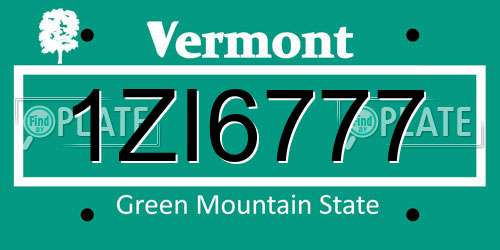 1ZI6777 Vermont License Plate