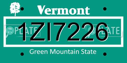 1ZI7226 Vermont License Plate