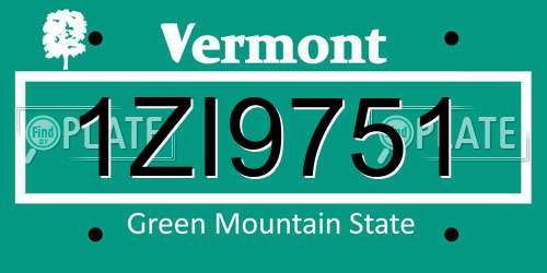 1ZI9751 Vermont License Plate