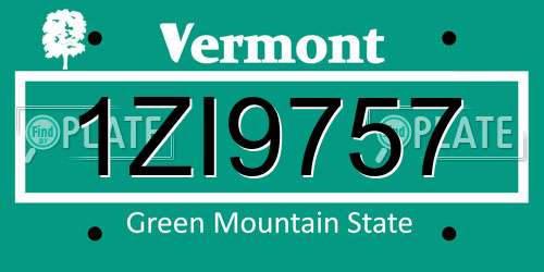 1ZI9757 Vermont License Plate