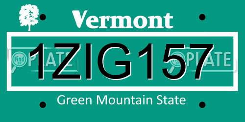 1ZIG157 Vermont License Plate